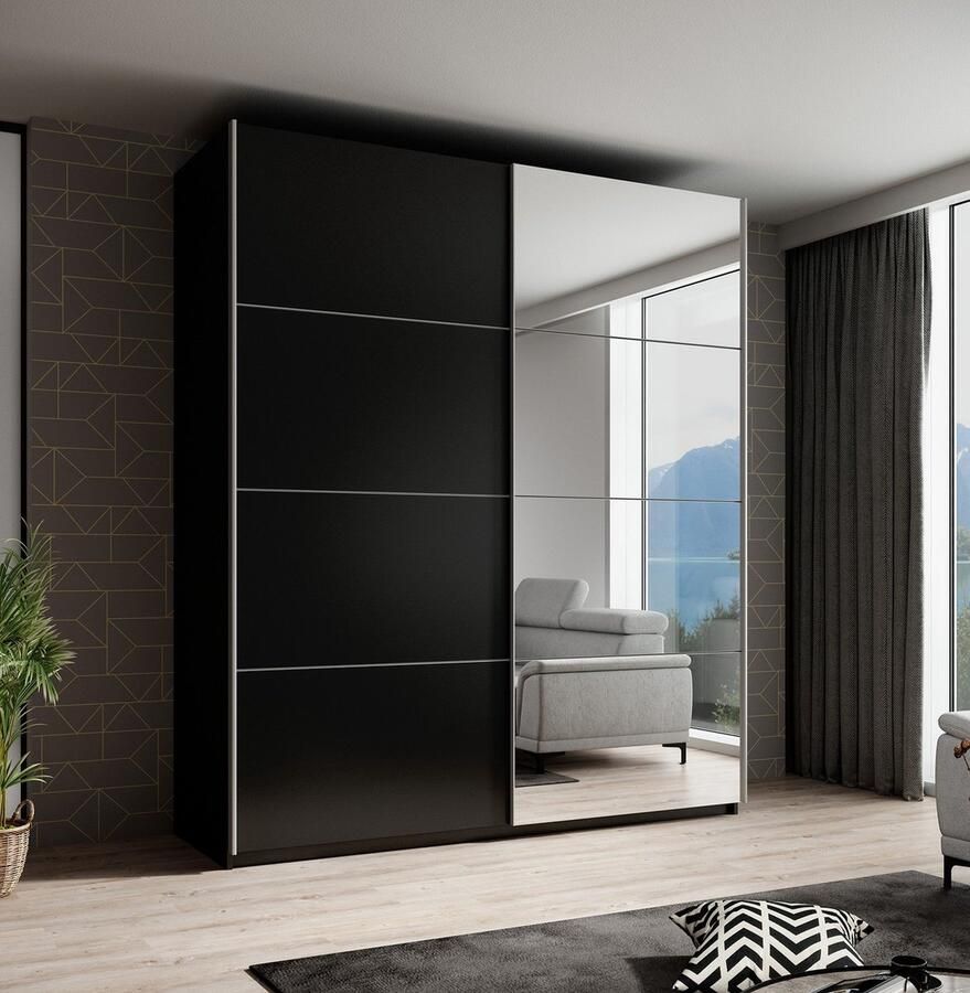 MEUBELLA Kledingkast Oscar Zwart 180 cm Met spiegel