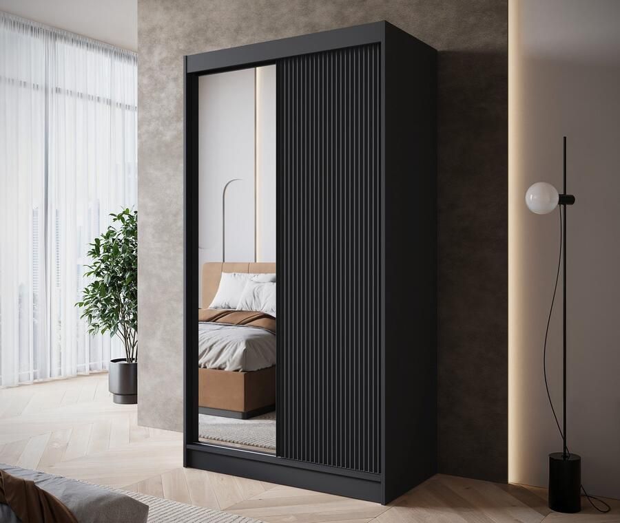 MEUBELLA Kledingkast Paraguay Zwart 120 cm Met spiegel