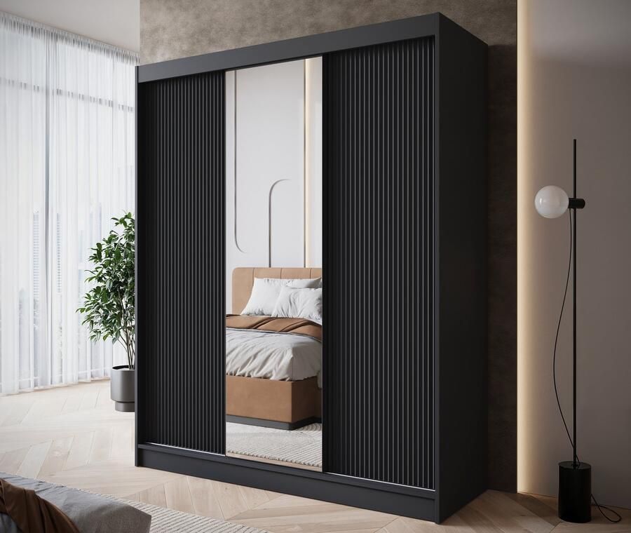 MEUBELLA Kledingkast Paraguay Zwart 180 cm Met spiegel