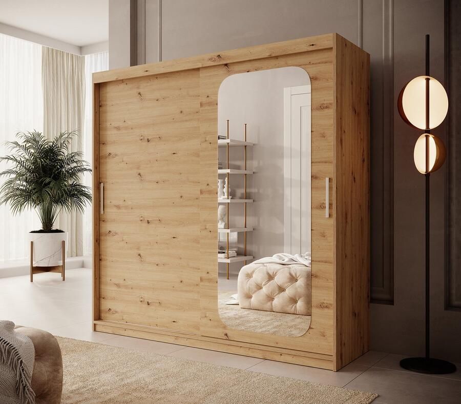 MEUBELLA Kledingkast Pete Eiken 200 cm Met spiegel