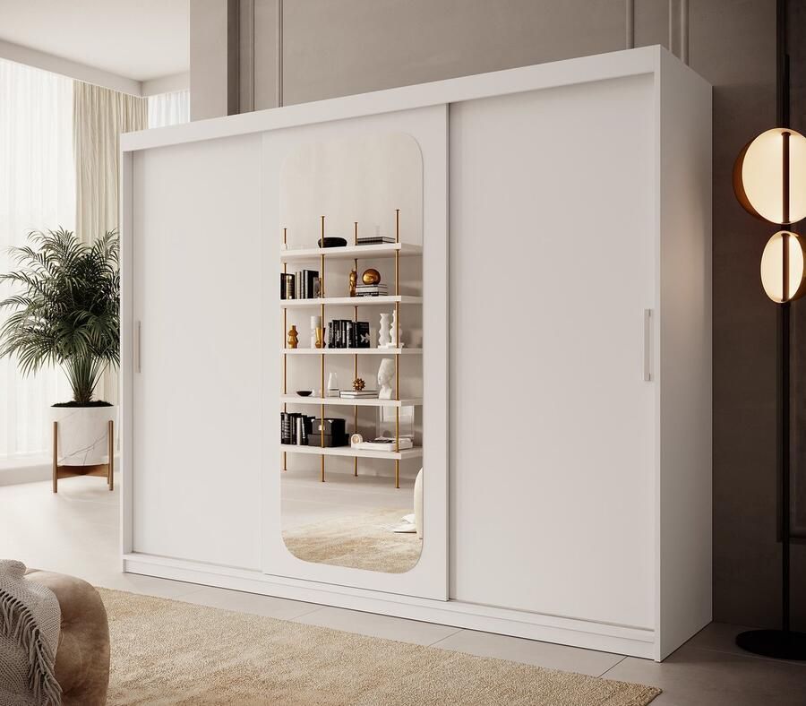 Meubella Kledingkast Pete Wit 250 cm Met spiegel