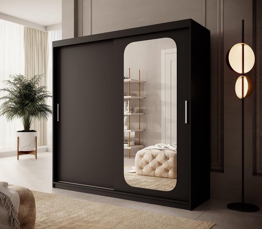 MEUBELLA Kledingkast Pete Zwart 200 cm Met spiegel