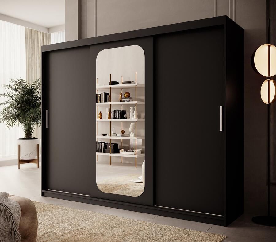 MEUBELLA Kledingkast Pete Zwart 250 cm Met spiegel