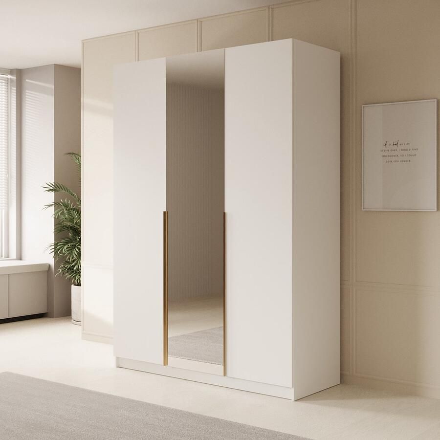 MEUBELLA Kledingkast Sabre 2 Wit 150 cm Met spiegel