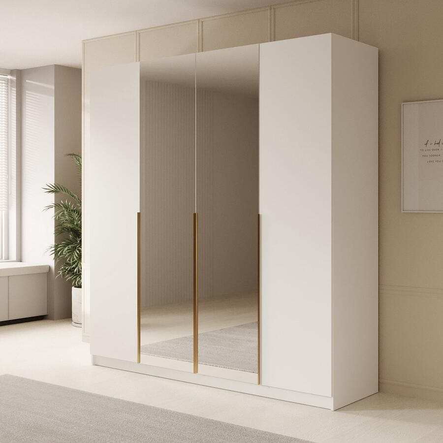 MEUBELLA Kledingkast Sabre 2 Wit 200 cm Met spiegel