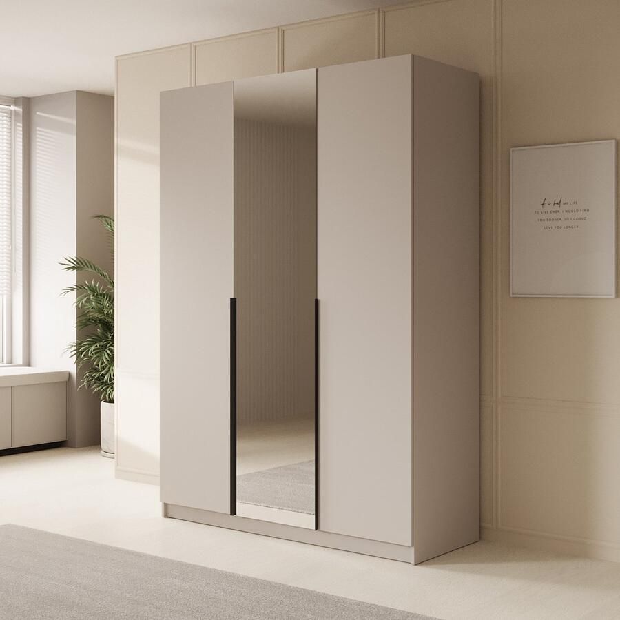 MEUBELLA Kledingkast Sabre Beige 150 cm Met spiegel