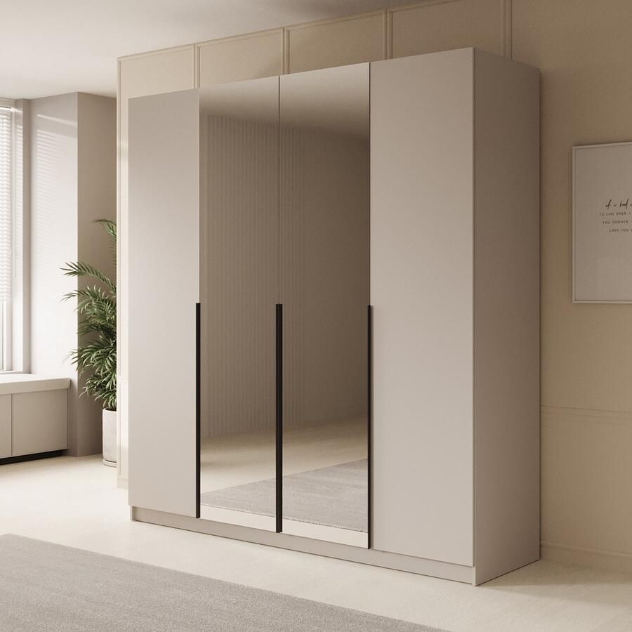 MEUBELLA Kledingkast Sabre Beige 200 cm Met spiegel