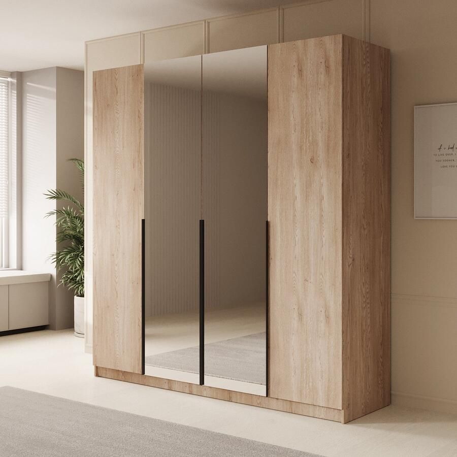 MEUBELLA Kledingkast Sabre Eiken 200 cm Met spiegel