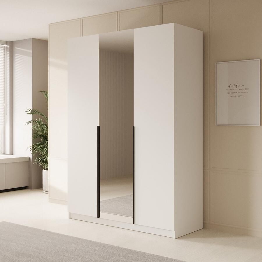 MEUBELLA Kledingkast Sabre Wit 150 cm Met spiegel