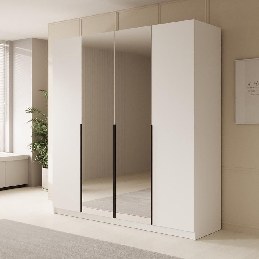 MEUBELLA Kledingkast Sabre Wit 200 cm Met spiegel