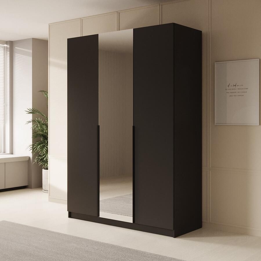 MEUBELLA Kledingkast Sabre Zwart 150 cm Met spiegel