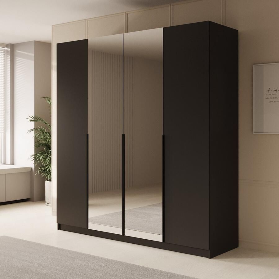 MEUBELLA Kledingkast Sabre Zwart 200 cm Met spiegel