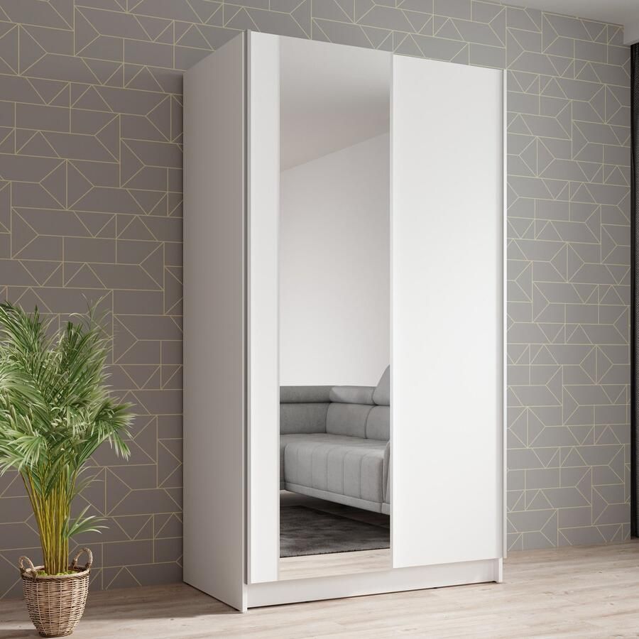 MEUBELLA Kledingkast Salta Wit 100 cm Met spiegel