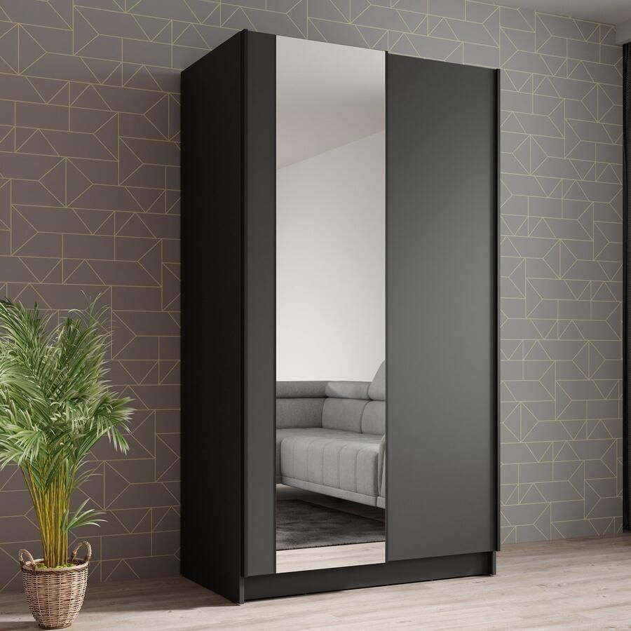 MEUBELLA Kledingkast Salta Zwart 100 cm Met spiegel