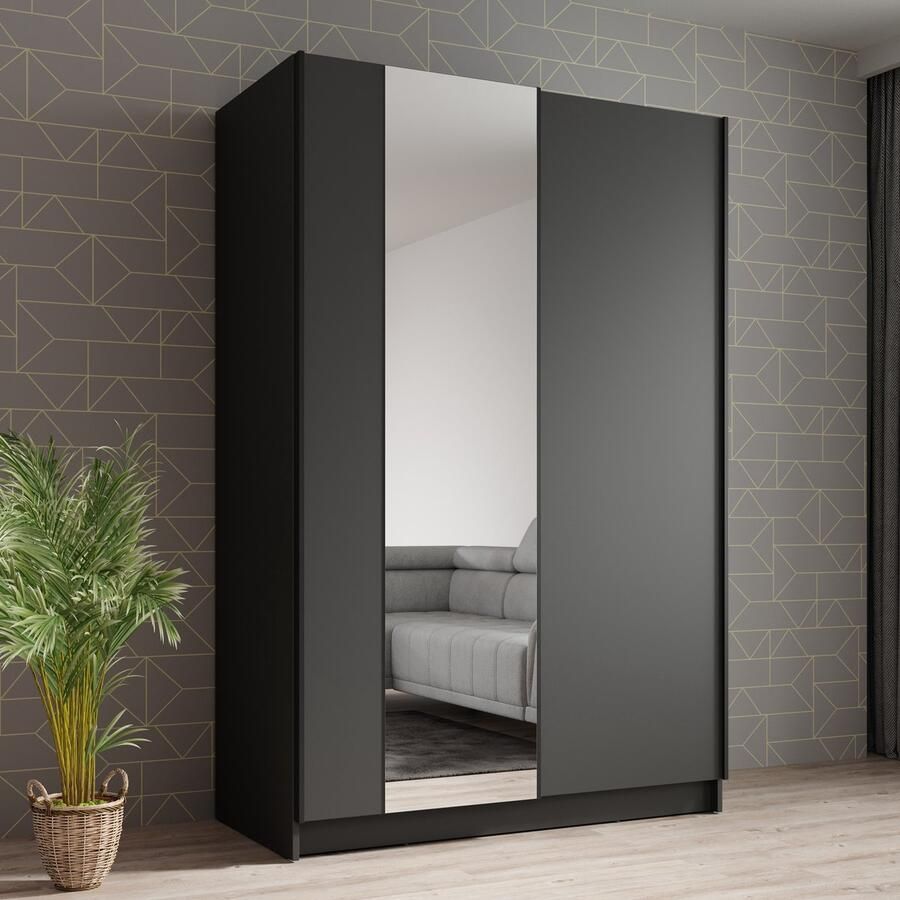 MEUBELLA Kledingkast Salta Zwart 120 cm Met spiegel