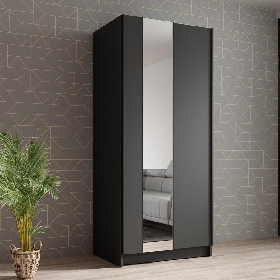 MEUBELLA Kledingkast Salta Zwart 80 cm Met spiegel