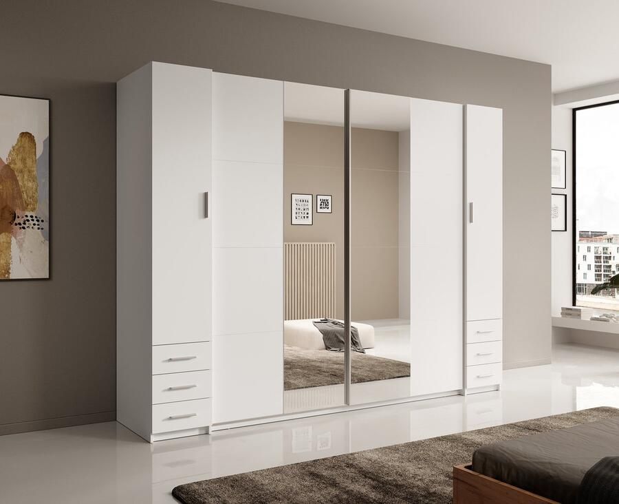 MEUBELLA Kledingkast Stoke 2 Wit 270 cm Met spiegel