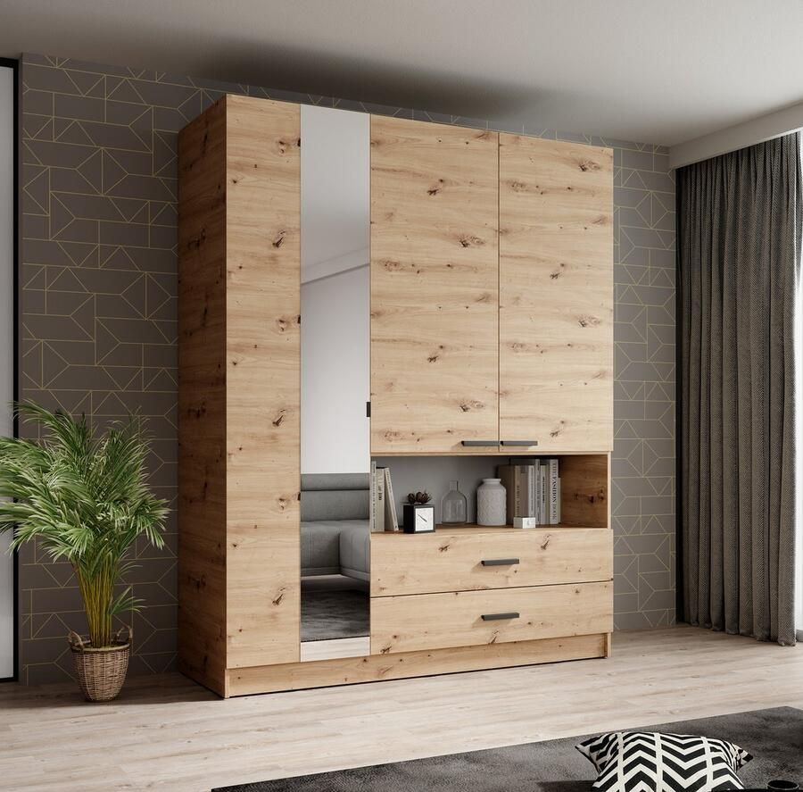 MEUBELLA Kledingkast Tobin Eiken 158 cm Met spiegel