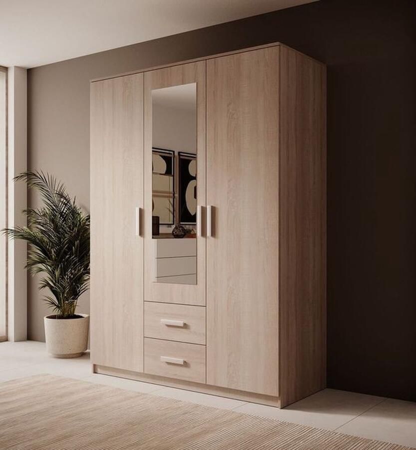 MEUBELLA Kledingkast Tyko Licht eiken 150 cm Met spiegel