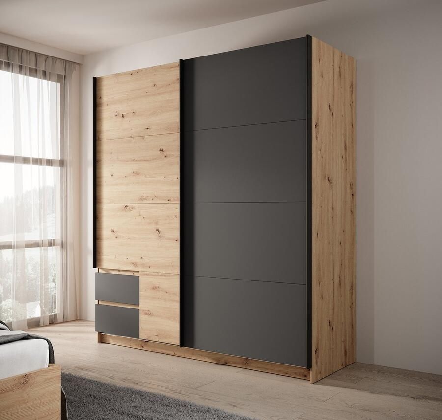 MEUBELLA Kledingkast Ulan Eiken Grijs 181 cm