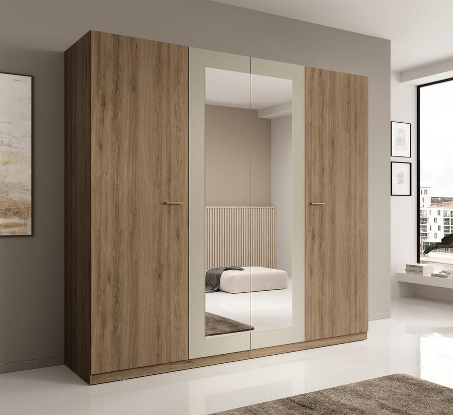 Meubella Kledingkast Valduz Eiken 228 cm Met spiegel