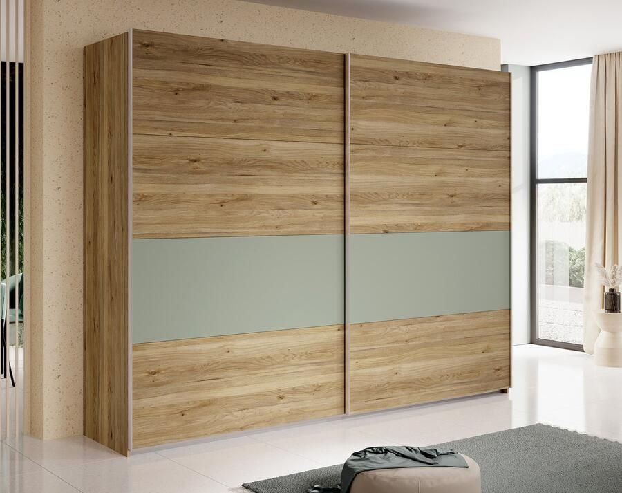 MEUBELLA Kledingkast Wally 2 Licht eiken Groen 270 cm