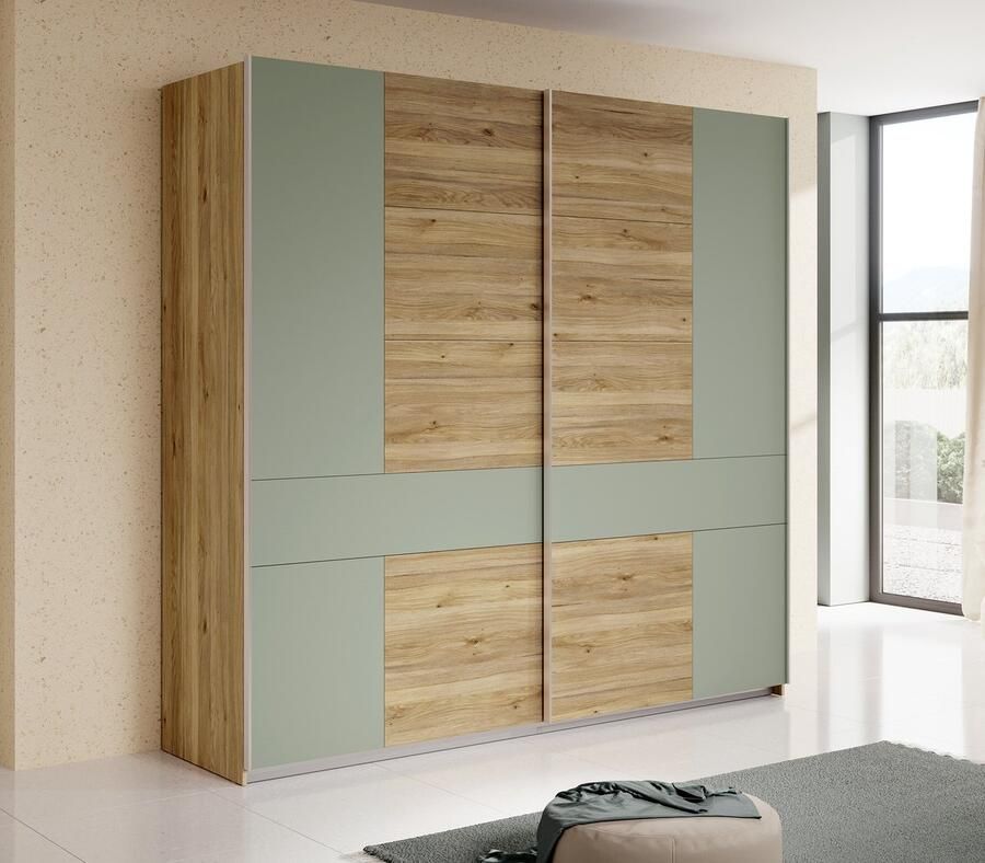 MEUBELLA Kledingkast Wally Licht eiken Groen 220 cm