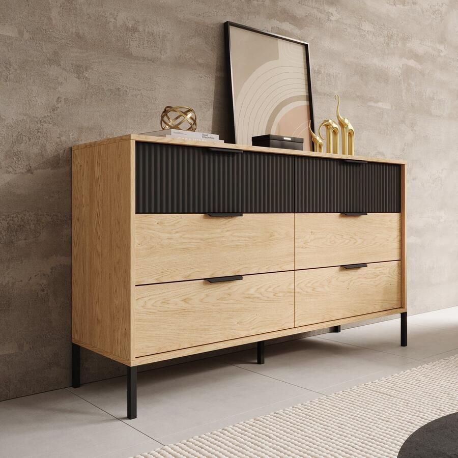 Meubella Ladekast Bogota Eiken Zwart 137 cm