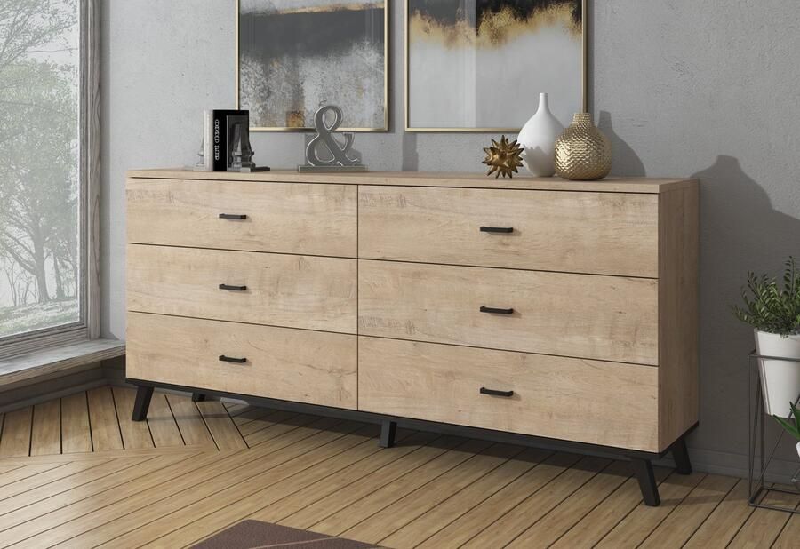 MEUBELLA Dressoir Jenny Eiken Zwart 181 cm