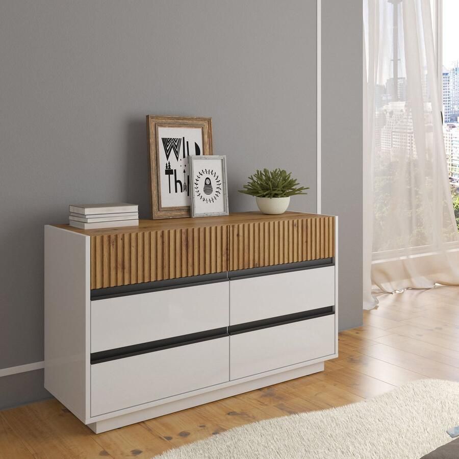 MEUBELLA Ladekast Madeline Wit 112 cm 6 lades