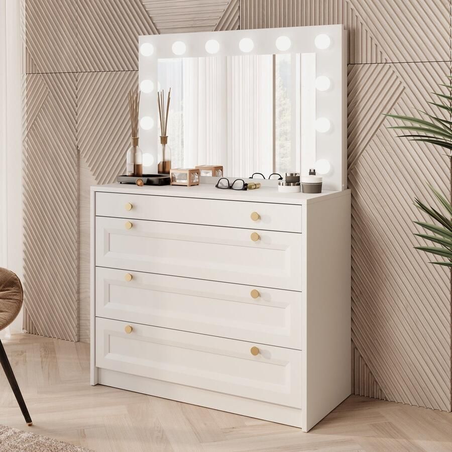 Meubella Kaptafel Rumble Wit 90 cm Met spiegel