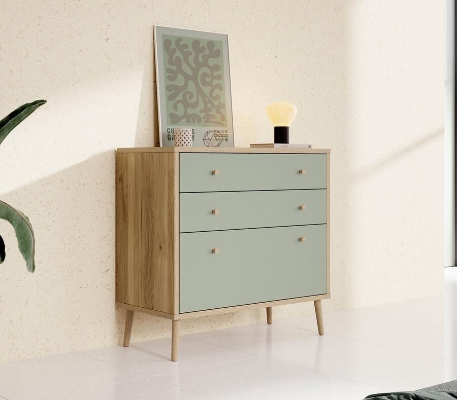 MEUBELLA Ladekast Wally Licht eiken Groen 90 cm