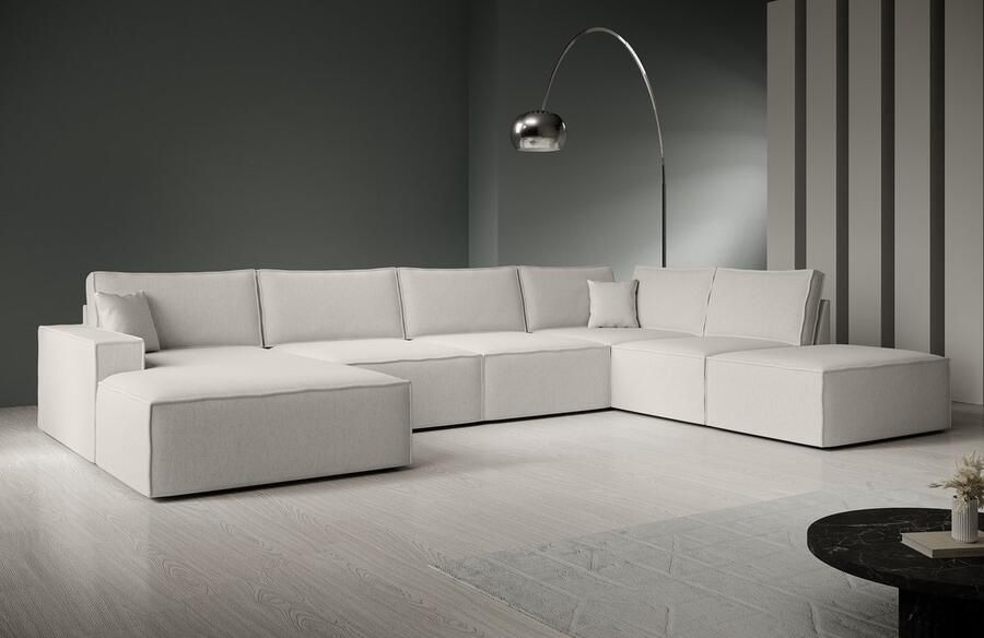 MEUBELLA Manolo Hoekbank 5-zits met chaise longue Stof beige Links