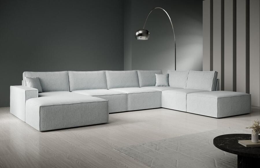 MEUBELLA Manolo Hoekbank 5-zits met chaise longue Stof grijs Links