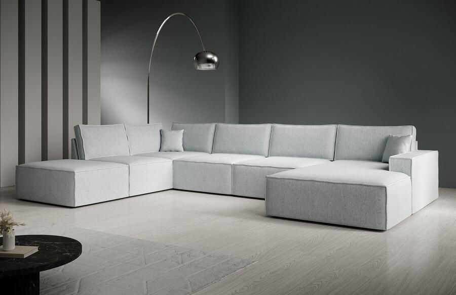 MEUBELLA Manolo Hoekbank 5-zits met chaise longue Stof grijs Rechts