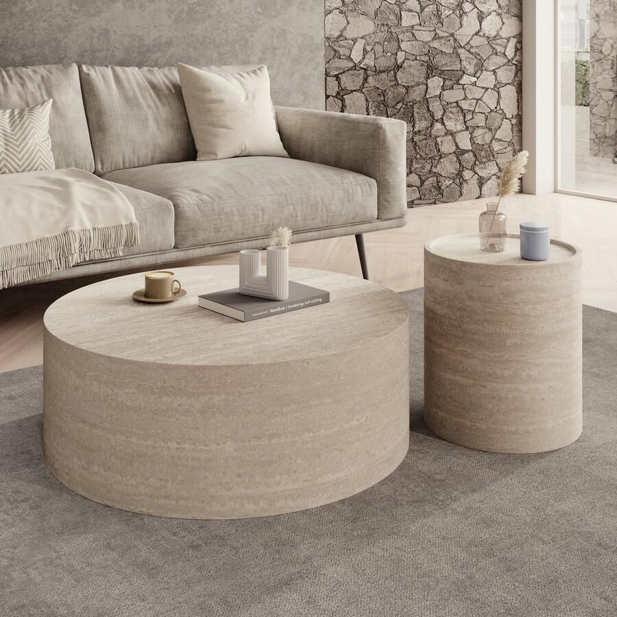 MEUBELLA Mesa Salontafel set van 2 Travertin