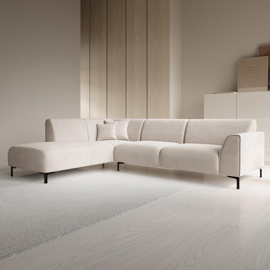 MEUBELLA Moana Hoekbank 4-zits met chaise longue Ribstof beige Links