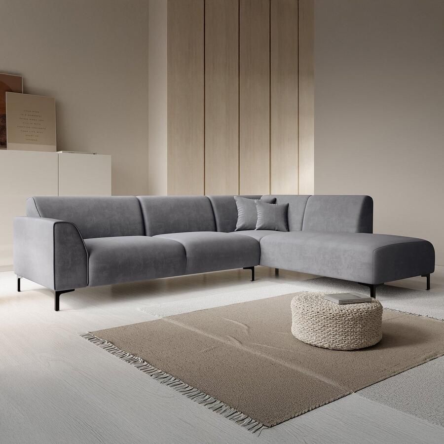 MEUBELLA Moana Hoekbank 4-zits met chaise longue Stof grijs Rechts