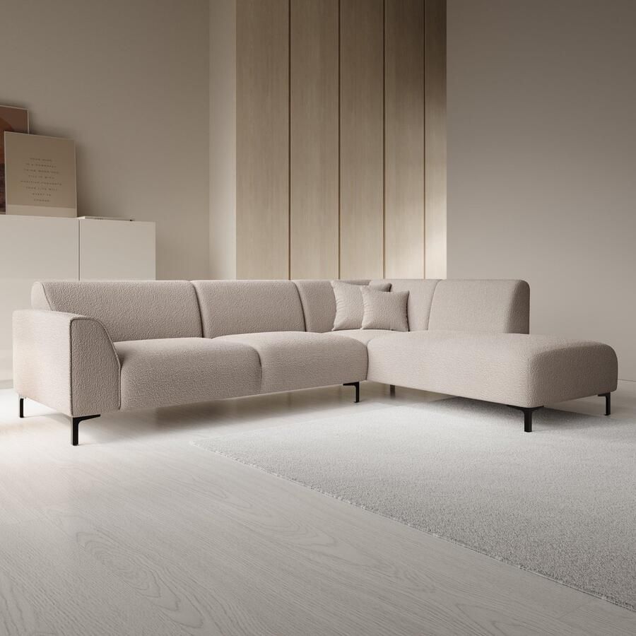MEUBELLA Moana Hoekbank 4-zits met chaise longue Teddystof beige Rechts