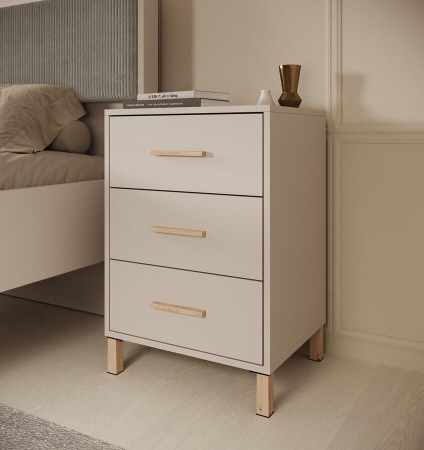 MEUBELLA Nachtkastje Bahia Beige 48 cm 3 lades