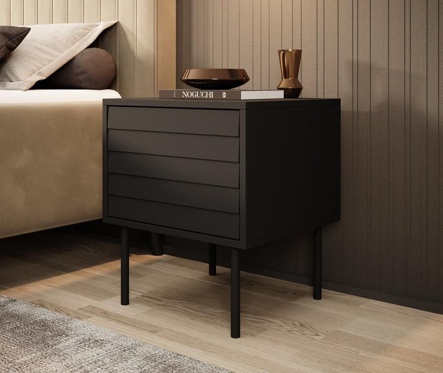 Meubella Nachtkastje Cordoba Zwart 45 cm Set van 2