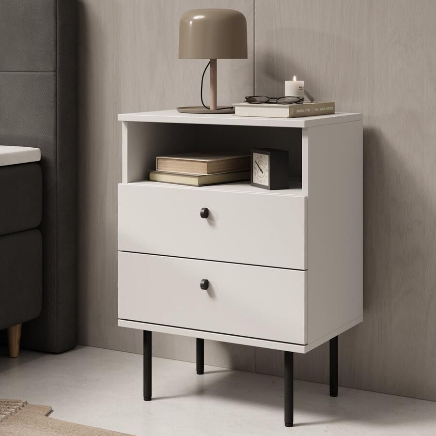 MEUBELLA Nachtkastje Hidde 2 Wit 50 cm