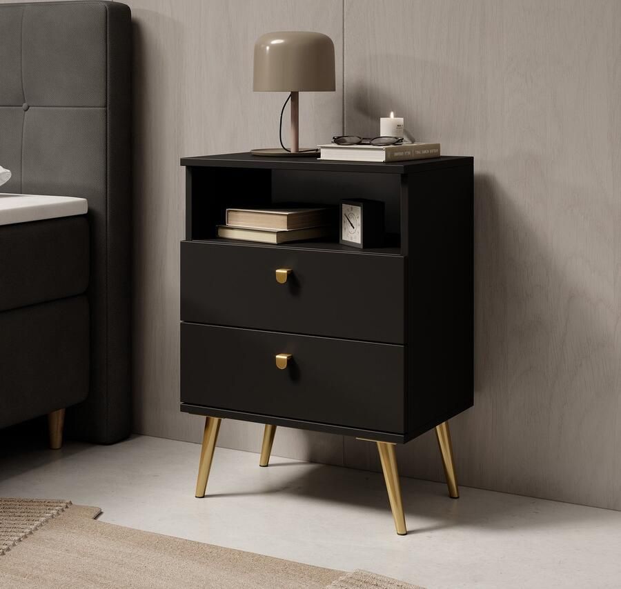 Meubella Nachtkastje Hidde Zwart 50 cm