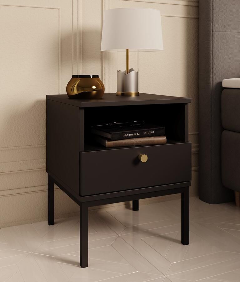 MEUBELLA Nachtkastje Lagos Zwart 40 cm