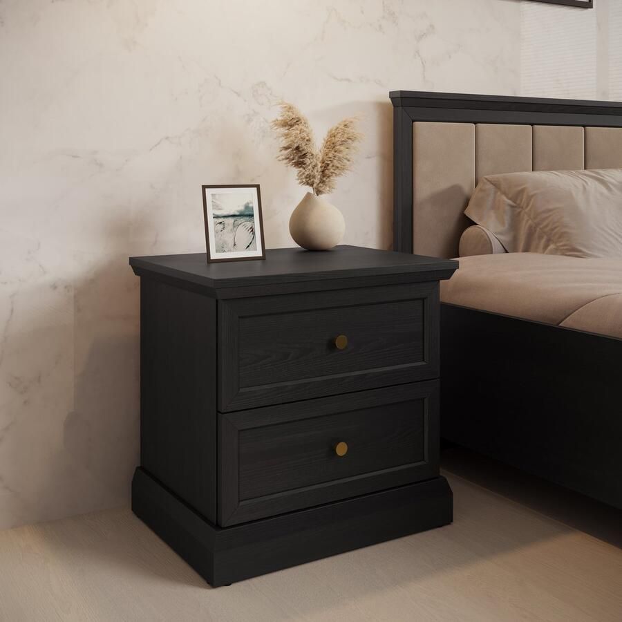 MEUBELLA Nachtkastje Leroy Zwart eiken 52 cm