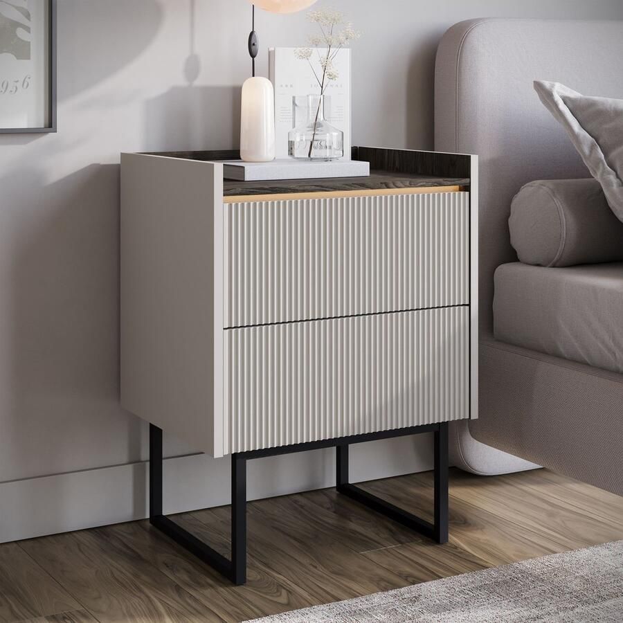 MEUBELLA Nachtkastje Linq Beige 52 cm Hoog