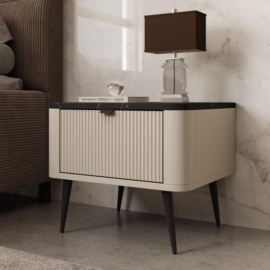 MEUBELLA Nachtkastje Mace Beige 50 cm Set van 2