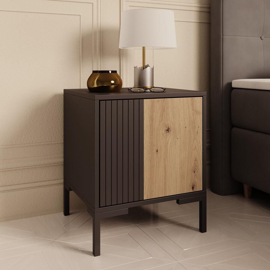 MEUBELLA Nachtkastje Molina Zwart 44 cm Set van 2