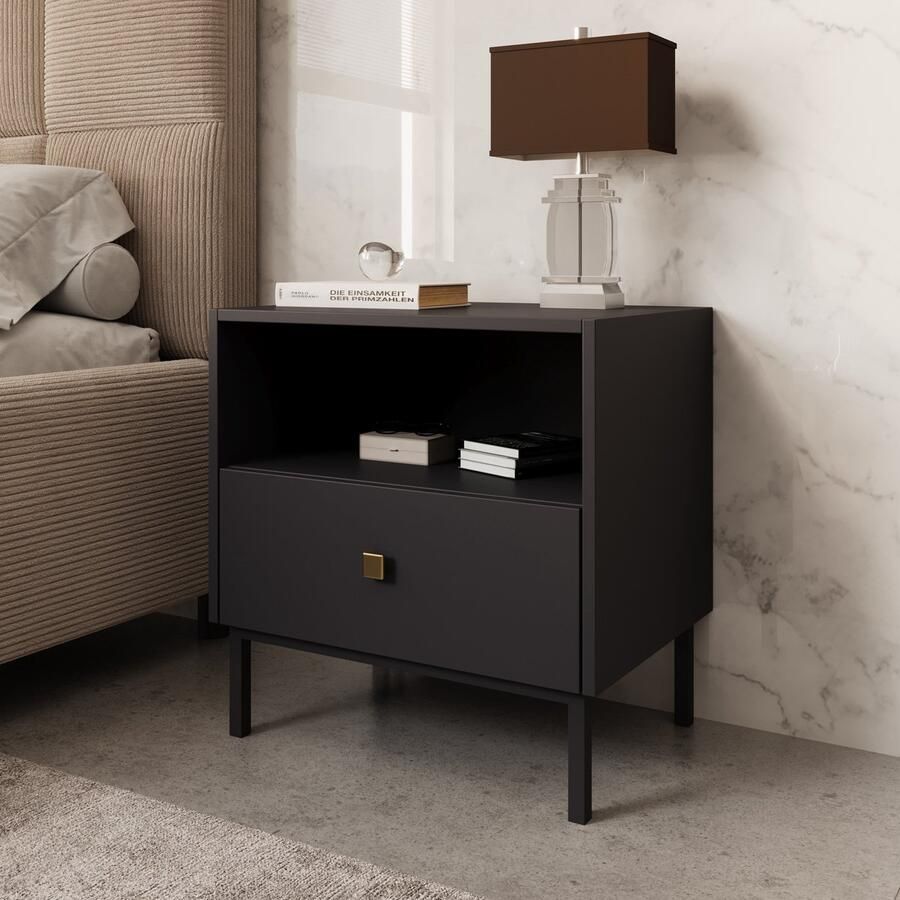 Meubella Nachtkastje Norment Zwart 55 cm