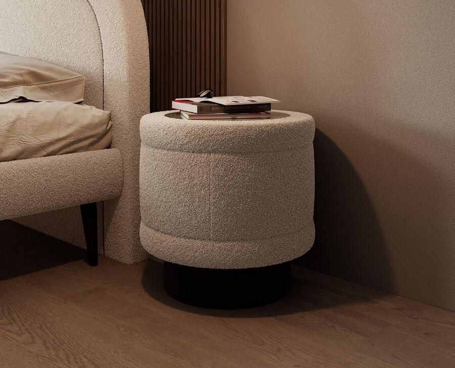 MEUBELLA Nachtkastje Novia Wit teddystof boucle 48 cm